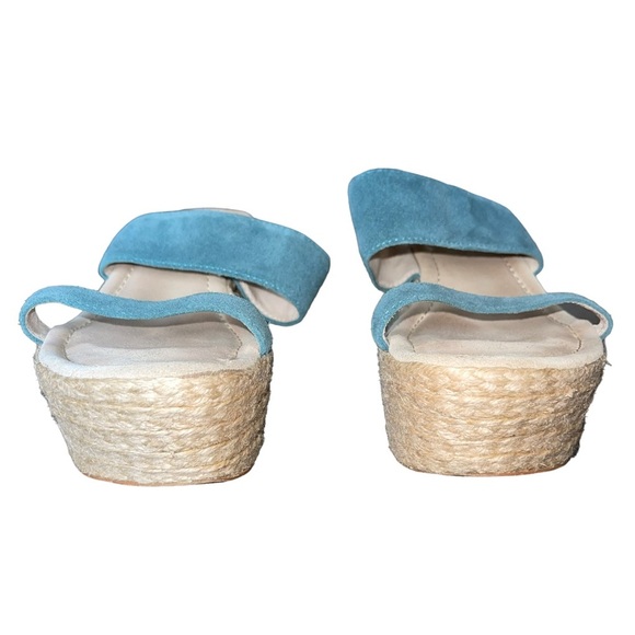Elizabeth and James Blue Suede Wedge Espadrille Sandals Platform - Picture 5 of 9
